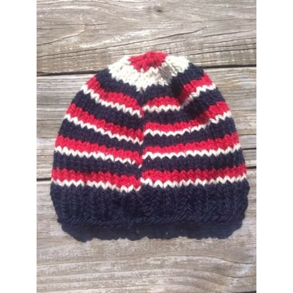 Handmade Mens Beanie Hat Alpaca Wool Cap Soft Chunky Knit Red White Blue USA - Picture 11 of 11
